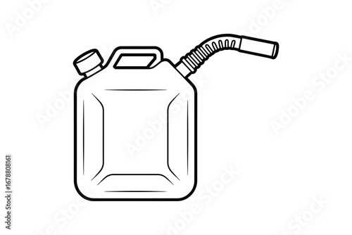 Black and white illustration of a fuel can with a flexible spout
