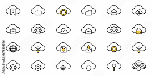 Dynamic cloud computing icon set for data storage and modern networking solutions with vector origin