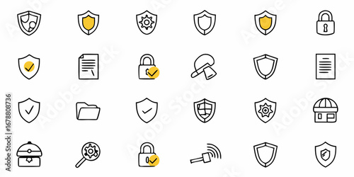 Cybersecurity icon set for data protection software and network security solutions promotes secure technology