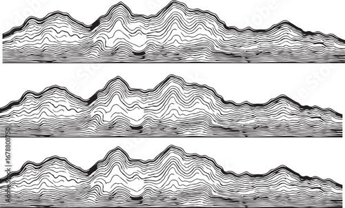 Mountain contour line in silhouette white background.