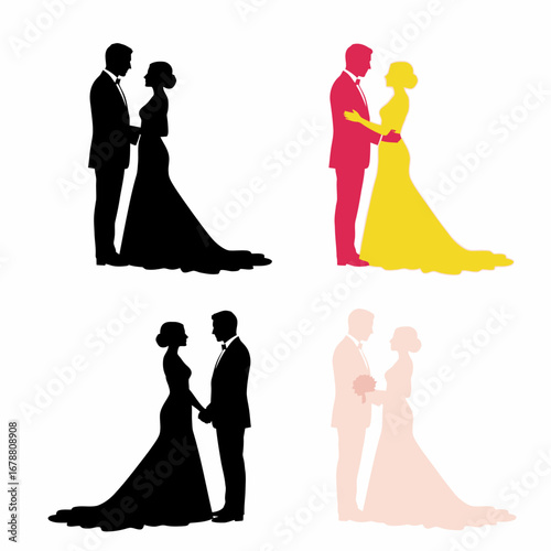 Elegant silhouettes of a bride and groom embracing on their wedding day