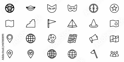 Travel and adventure line icons for vacation planning, exploration, and mapping concepts originally from SVG