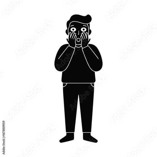 Shocked Man Silhouette Standing With Surprised Expression Vector
