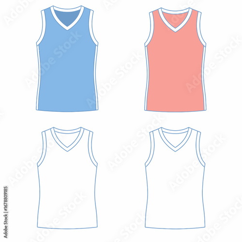 Four simple athletic tank tops in different colors, ideal for sports or casual wear