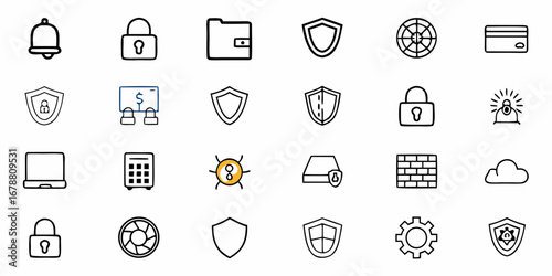 Secure network icons for business, digital security with shields and locks, ideal for website design