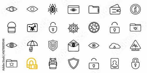 Cybersecurity icons offer protection and privacy for digital assets, great for app design and web interfaces