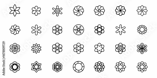Floral collection of simple outlined flower icons for spring designs and branding elements