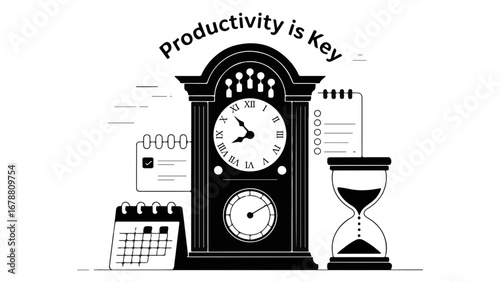 Comprehensive collection of minimal black line art icons representing core business and office concepts for corporate finance marketing communication productivity startups and teamwork