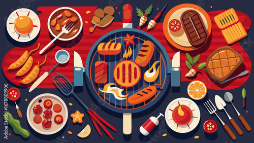 Vibrant barbecue feast with grilled meats and sides