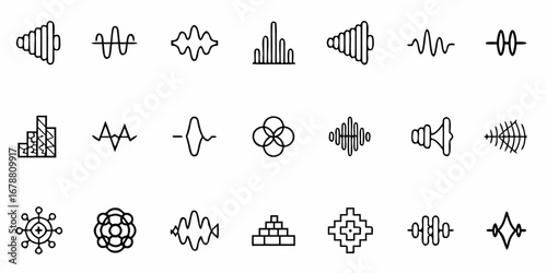 Sleek sound waves and signal icons for modern tech design and music production visual elements