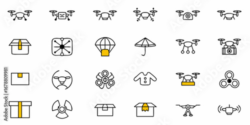 Modern icon set featuring drone delivery, shipping boxes, and other related symbols, clean and scalable