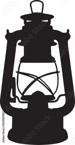 Oil lamp silhouette in silhouette white background.