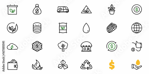 Explore sustainable business icons for eco-friendly solutions and investments in a clean future vector