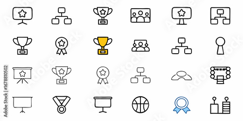 Achievement icons showcase success in business, sports, education and career goals are visually celebrated