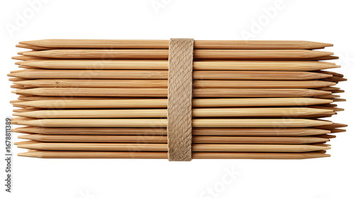 A uniform pack of bamboo skewers with parallel arrangement and clean-cut edges, isolated on transparent background.

