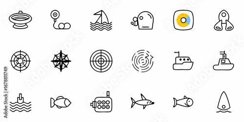 Explore the ocean's wonders with this diverse collection of nautical and marine life icons