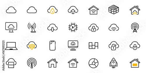 Modern technology icons for cloud computing, data, and connectivity in a digital world