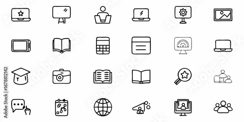 Collection of modern business and education icons, perfect for digital presentations and marketing.