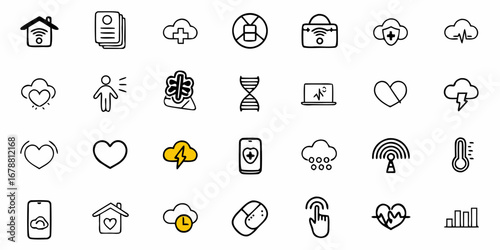 Dynamic icons representing health, technology, and connectivity for modern communication needs.