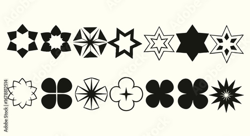 Modern geometric star and floral shapes collection for graphic design projects