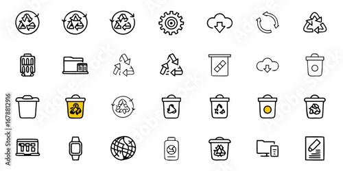 Modern icons for recycling, technology, and waste management essentials