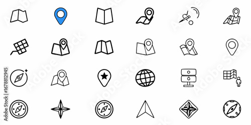 Find your way with these essential navigation and location icons, perfect for travel apps and mapping services.