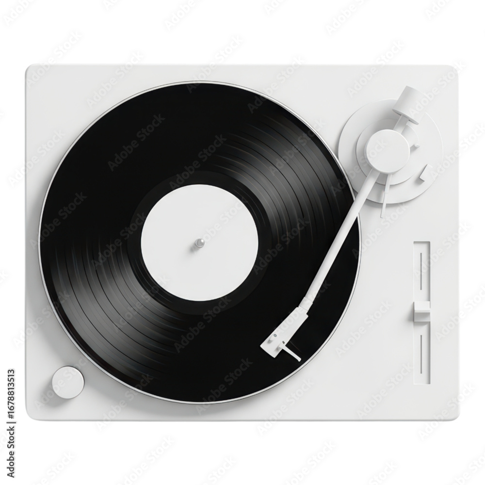Obraz premium Vintage white turntable with black vinyl record playing music