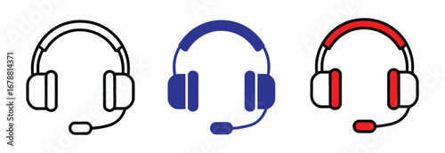 Customer service icon. Contact support agent button. Headset with speech bubble vector illustration. Call center operator symbol. . Earphones with microphone speech bubble.