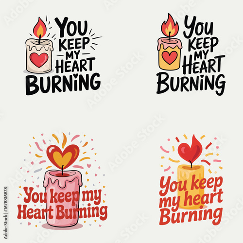 Heart burning candle illustrations flame love