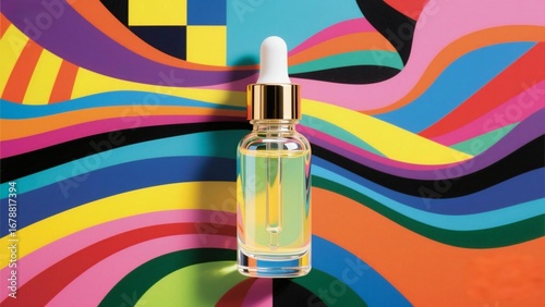 Skincare Dropper Bottle with Psychedelic Background