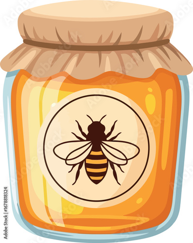 Golden honey jar with bee emblem rustic country style natural sweetener vector