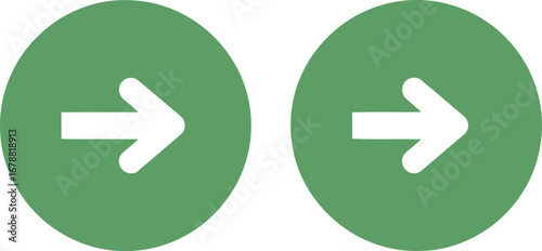 Two green circles with white right arrows indicating direction or next steps vector