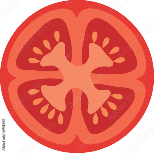 Vibrant tomato slice isolated on white top view healthy food ingredient summer vegetable vector