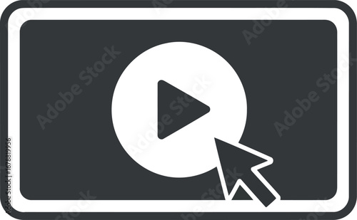 Modern play button icon on digital screen with cursor click interaction vector