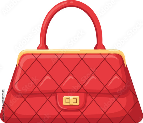 Chic red quilted handbag with gold clasp elegant luxury fashion accessory vector