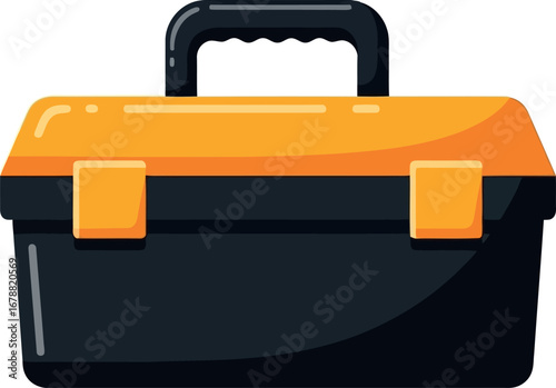 Durable orange and black toolbox for tools and equipment organization vector