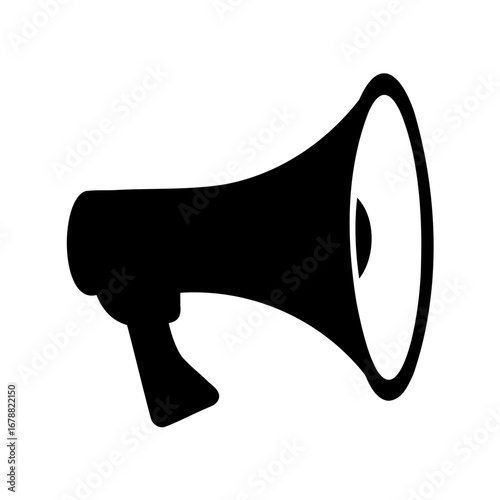 Simple black and white illustration of a megaphone, used to amplify sound