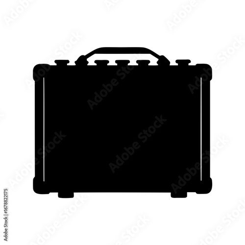 Solid black silhouette of a vintage amplifier with a handle on top