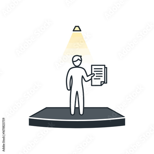 Presenting Documents A Person Showcases Important Papers on Stage