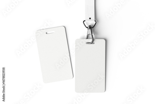 Id card name tag, badge mockup. Lanyard card blank on white background.