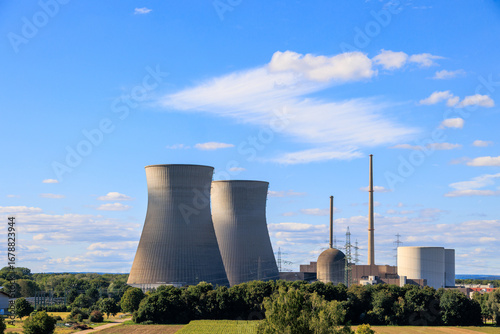 Cooling towers and chimneys of Gundremmingen nuclear power plant, Germany, Gundremmingen, 31 August 2025