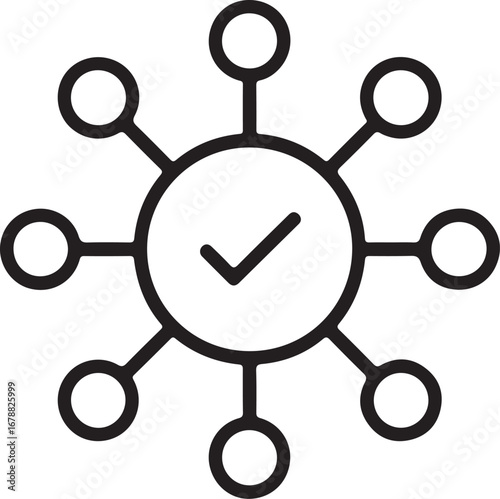 Centralized network with a checkmark indicating approval or success