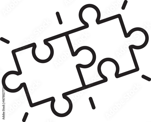Two interlocking puzzle pieces connecting together with sparkles