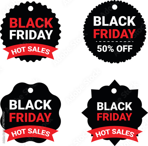 Black Friday sale labels hot deals and discounts offering  promotions for retail marketing