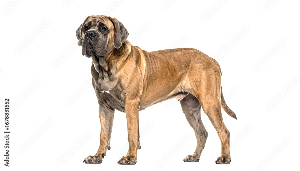 Obraz premium Majestic mastiff standing attentively with fawn coat in studio setting