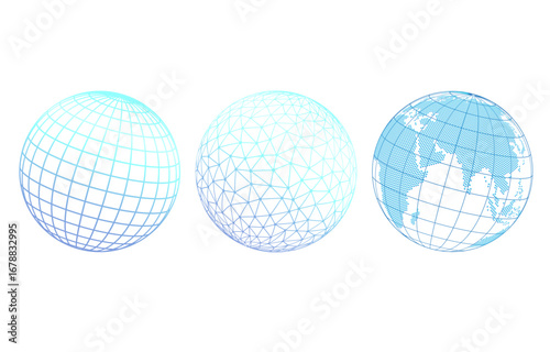 Vector global element collection. World globe icon. Abstract wireframe geometric planet earth logo, linear global worldwide network symbol, modern round web sign.