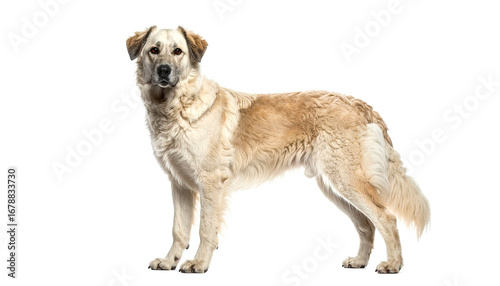 Wallpaper Mural Standing dog looking at camera with tan and white fur on white background Torontodigital.ca