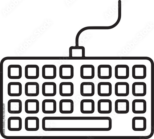 Simple line art icon of a wired computer keyboard
