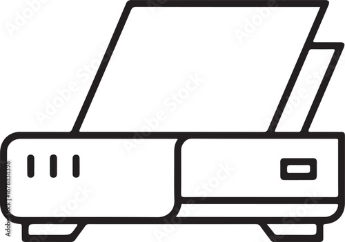 Simple line art icon of a printer with paper output
