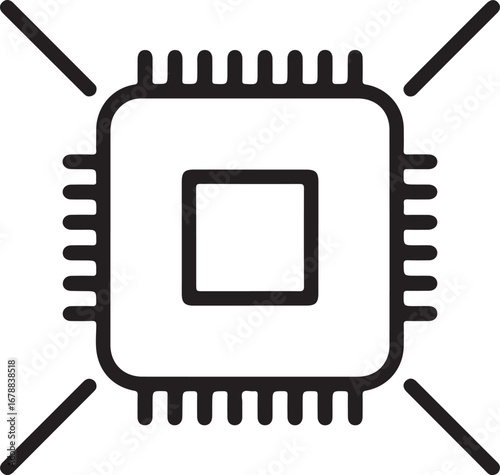 Stylized icon of a microprocessor chip with connecting pins